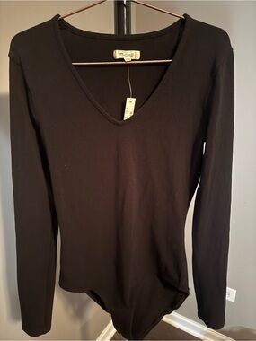 Madewell Black V-Neck Long Sleeve Bodysuit